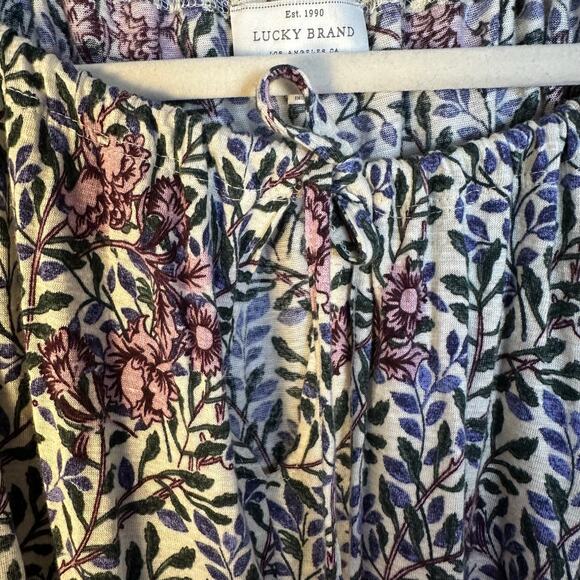 Lucky brand peasant top balloon sleeve drawstring collar floral bohemian hippie - Picture 3 of 11